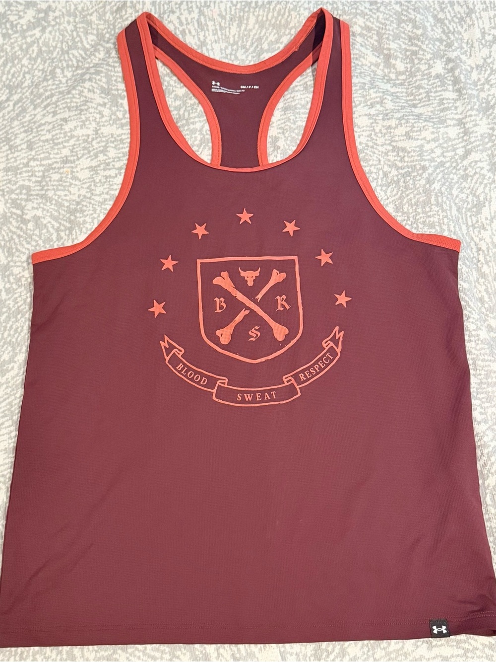 Under Armour Project Rock "Blood Sweat Respect" Men's Gym Tank Top Maroon Small